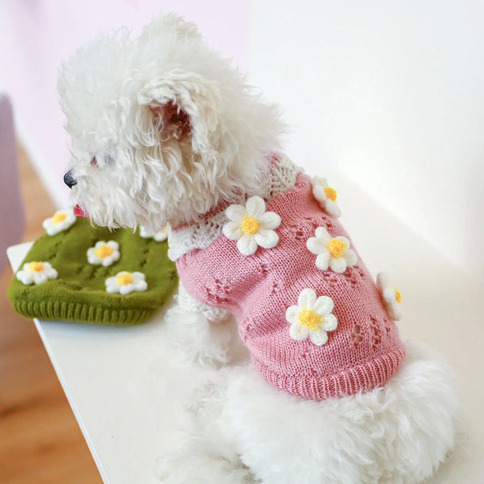 Jacquard Flower Pet Sweater Acrylic Dog Cat Knitwear