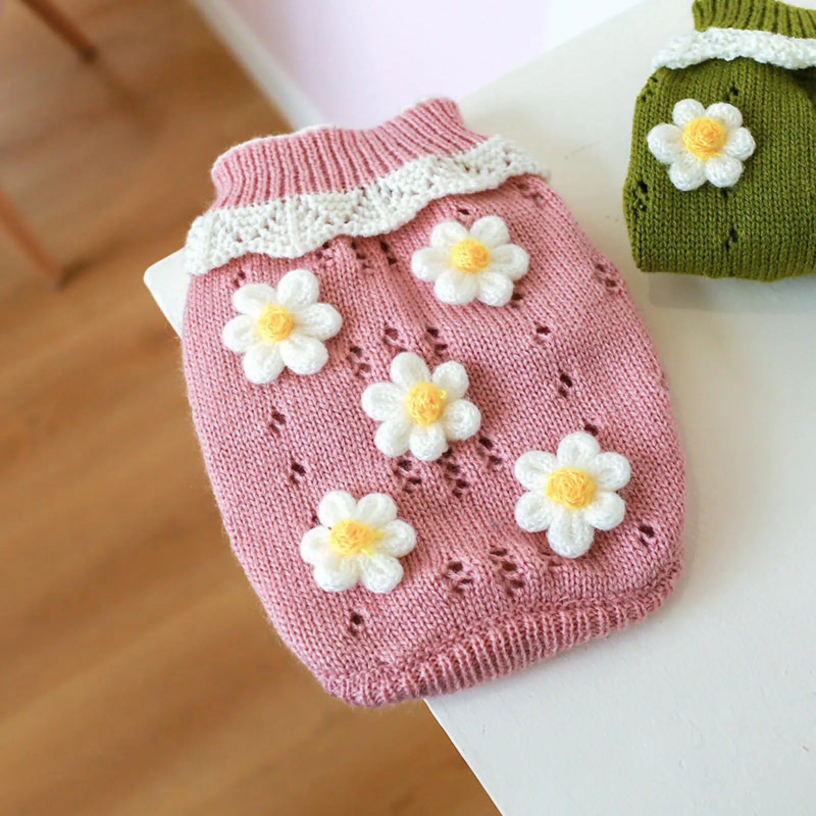 Jacquard Flower Pet Sweater Acrylic Dog Cat Knitwear