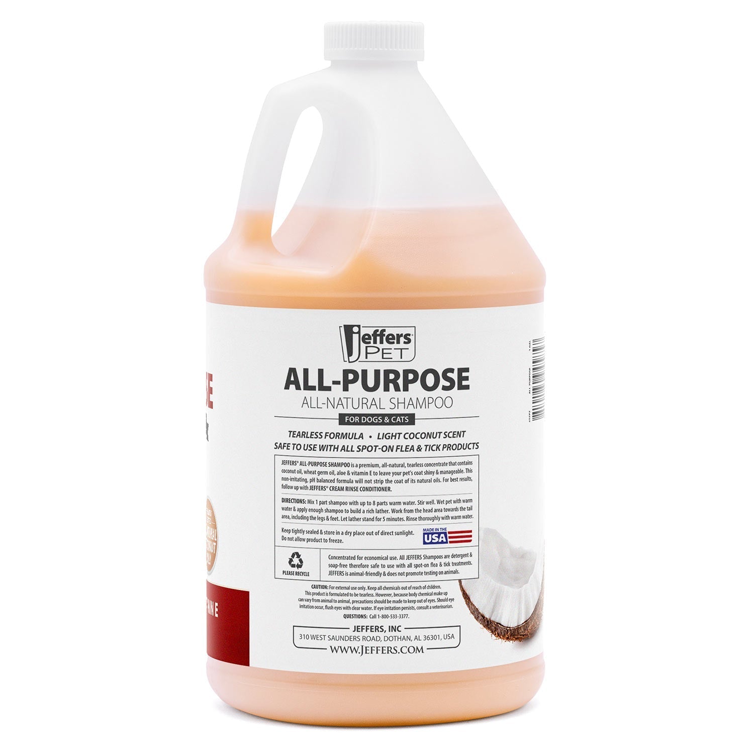 Jeffers Pet Tearless All-Purpose All-Natural Coconut Oil Shampoo for Dogs &amp; Cats