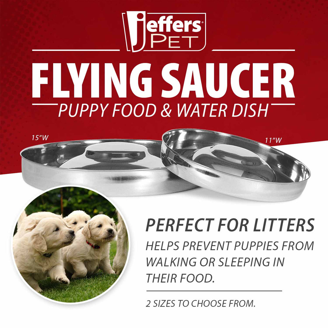 Jeffers Stainless Steel Flying Saucer Puppy Food &amp; Water Bowl