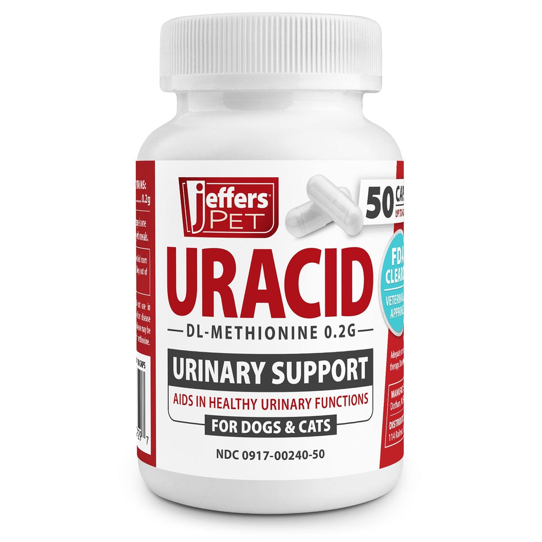 Jeffers Uracid DL-Methionine 0.2g Capsules for Dogs &amp; Cats – Supports Urinary Tract, Reduces Urine Odor, Prevents Stones