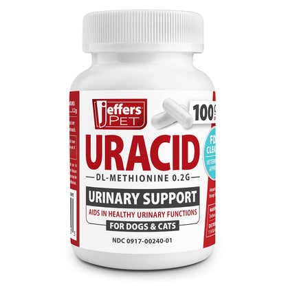 Jeffers Uracid DL-Methionine 0.2g Capsules for Dogs &amp; Cats – Supports Urinary Tract, Reduces Urine Odor, Prevents Stones