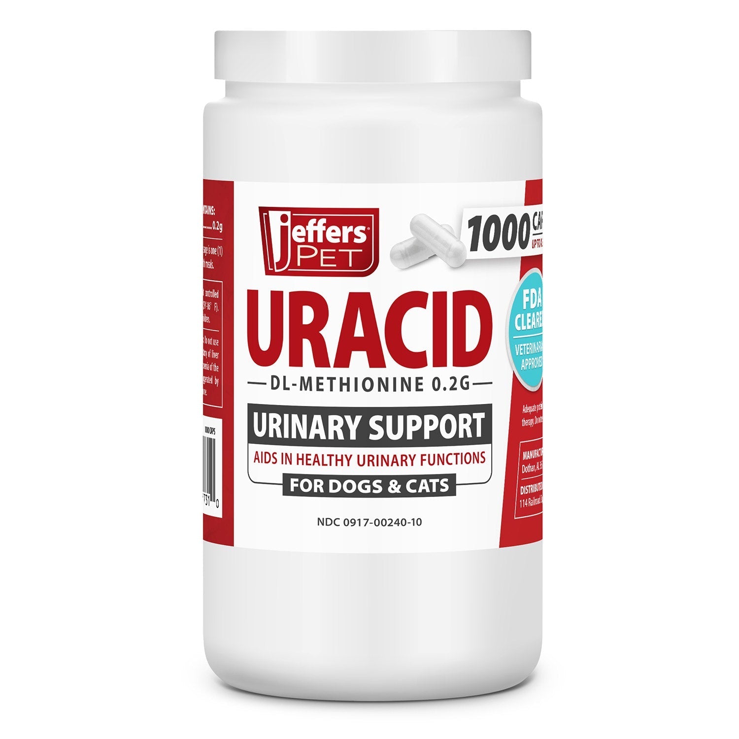 Jeffers Uracid DL-Methionine 0.2g Capsules for Dogs &amp; Cats – Supports Urinary Tract, Reduces Urine Odor, Prevents Stones
