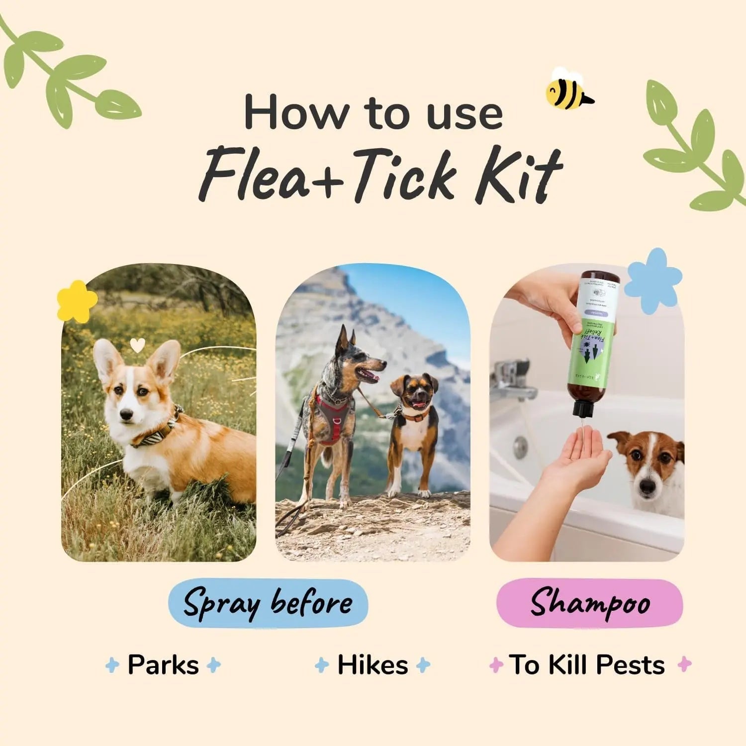 kin+kind Flea &amp; Tick Shampoo &amp; Spray Kit for Dogs &amp; Cats – Plant-Based