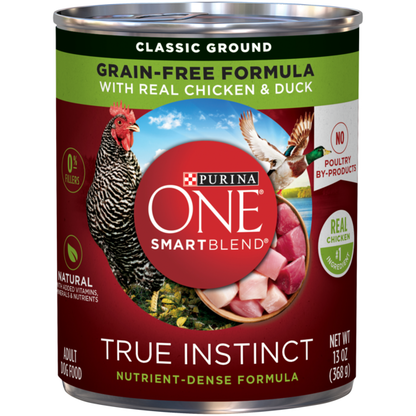 Purina ONE Grain Free, Natural Pate Wet Dog Food, SmartBlend True Instinct With Real Chicken &amp; Duck