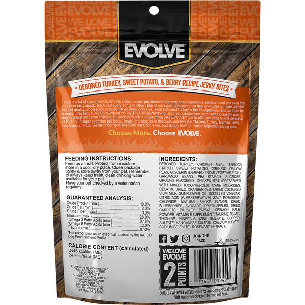 EVOLVE Treats for Dogs, Grain-Free, Deboned Turkey, Pea &amp; Berry Recipe