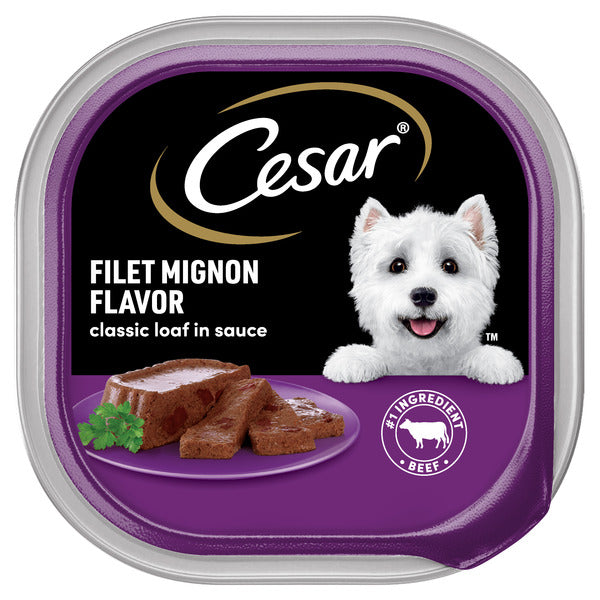 Cesar Loaf in Sauce Adult Wet Dog Food Filet Mignon Flavor, 3.5 oz. Tray