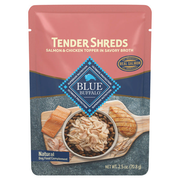 Blue Buffalo Tender Shreds Salmon &amp; Chicken Topper In Savory Broth Dog Food