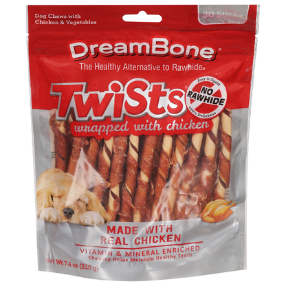 DreamBone Dog Chews, with Chicken &amp; Vegetable, Wrapped with Chicken, Twists