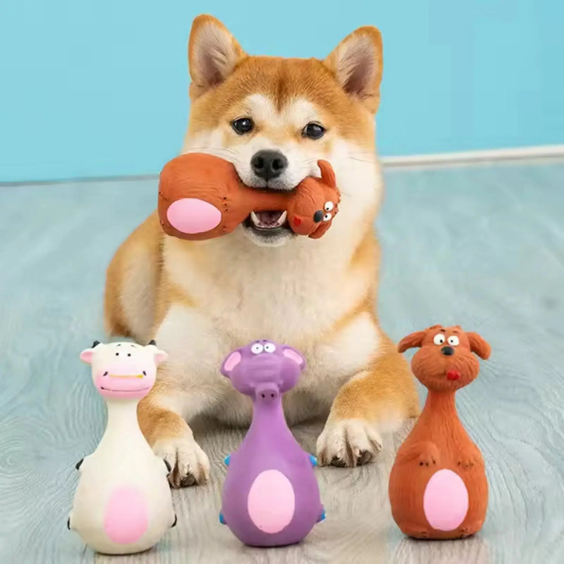 Latex Dog Squeaky Toys 4pc Durable Puppy Dental Chews