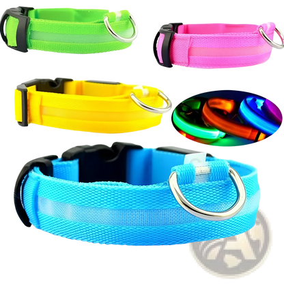 Led Dog Collar Night Safety Glowing Nylon Pet Leash
