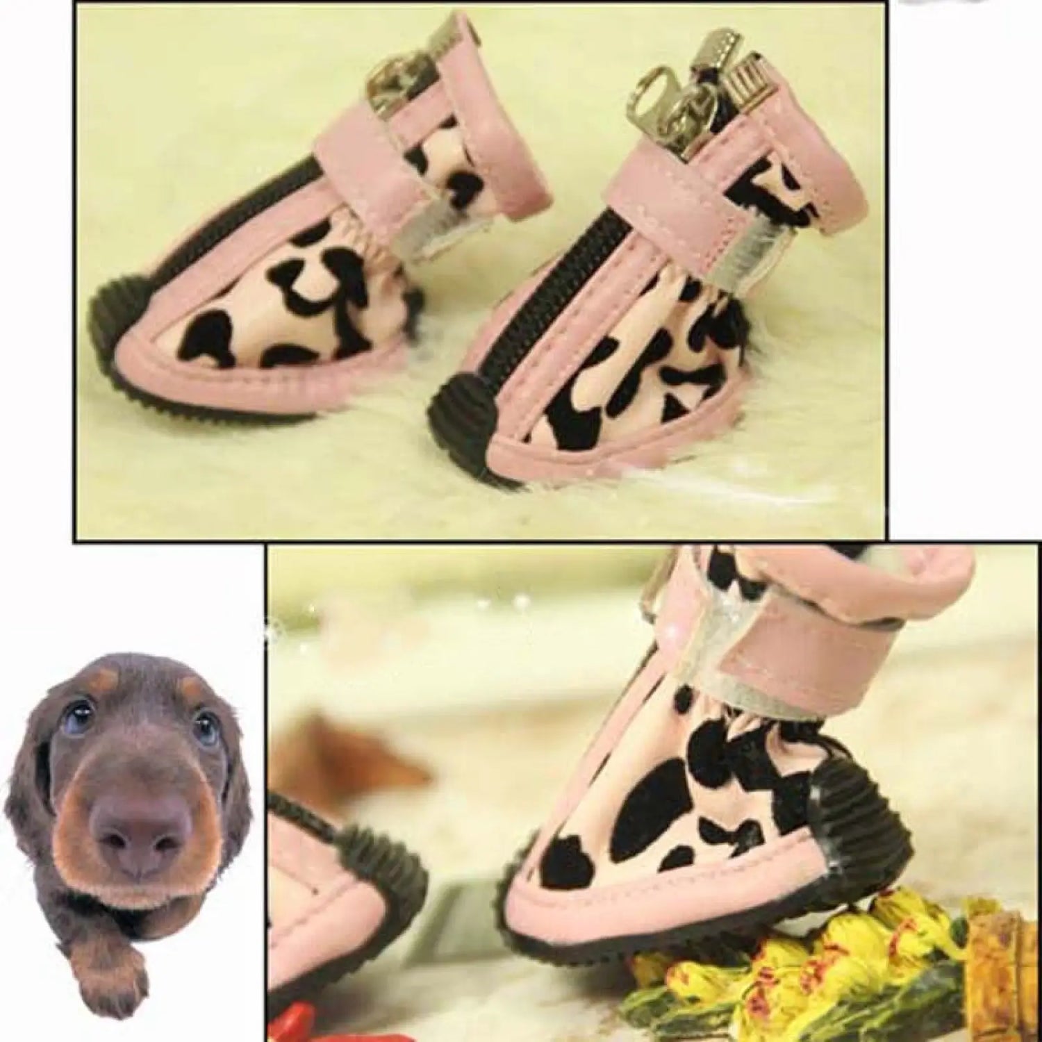 Leopard Print Pu Pet Shoes for Small Dogs and Cats