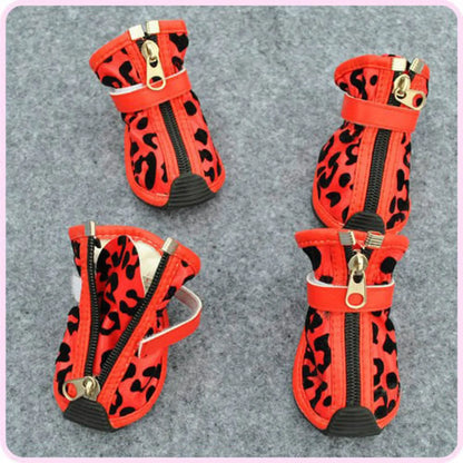 Leopard Print Pu Pet Shoes for Small Dogs and Cats