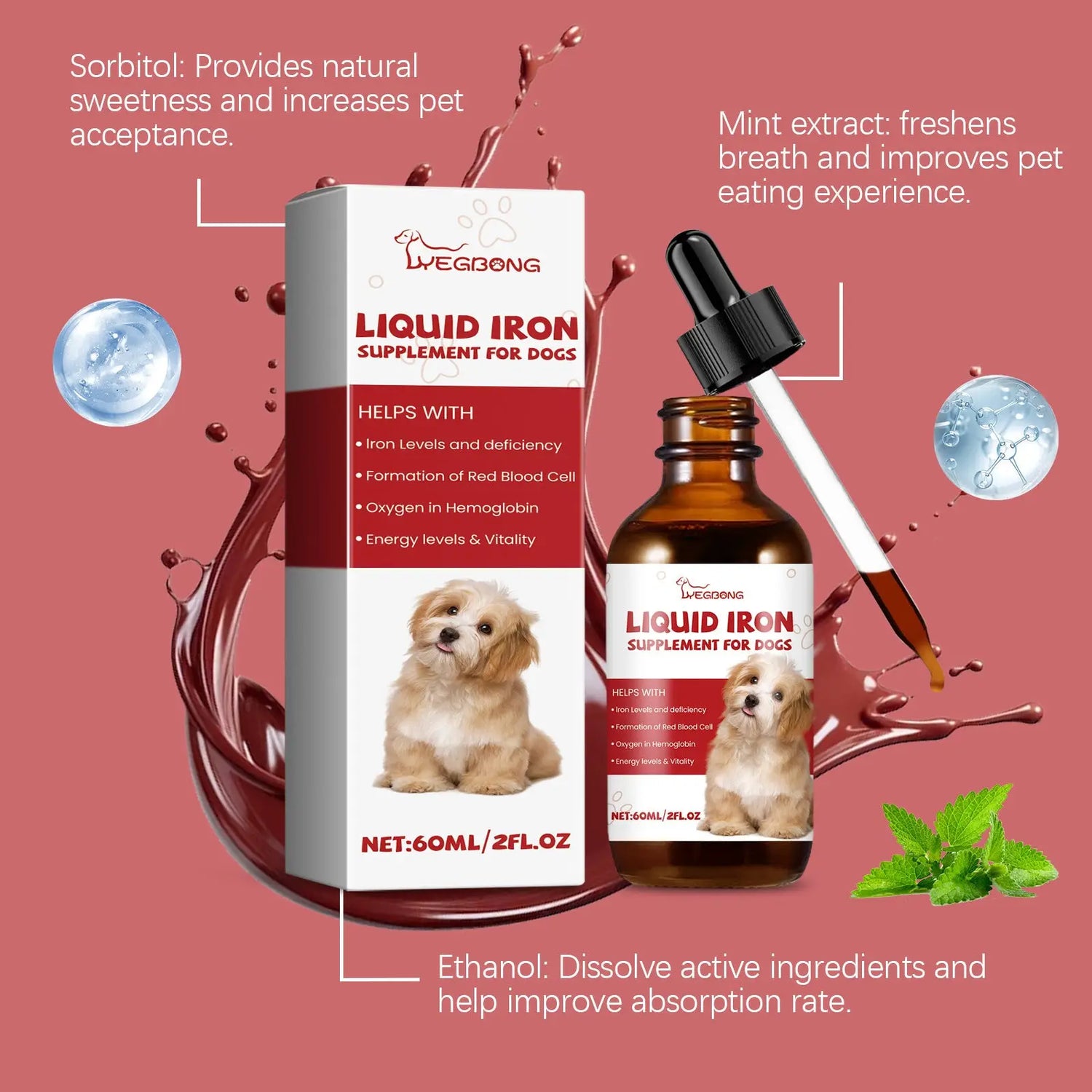Liquid Iron Supplement for Dogs with Mint Extract 60ml