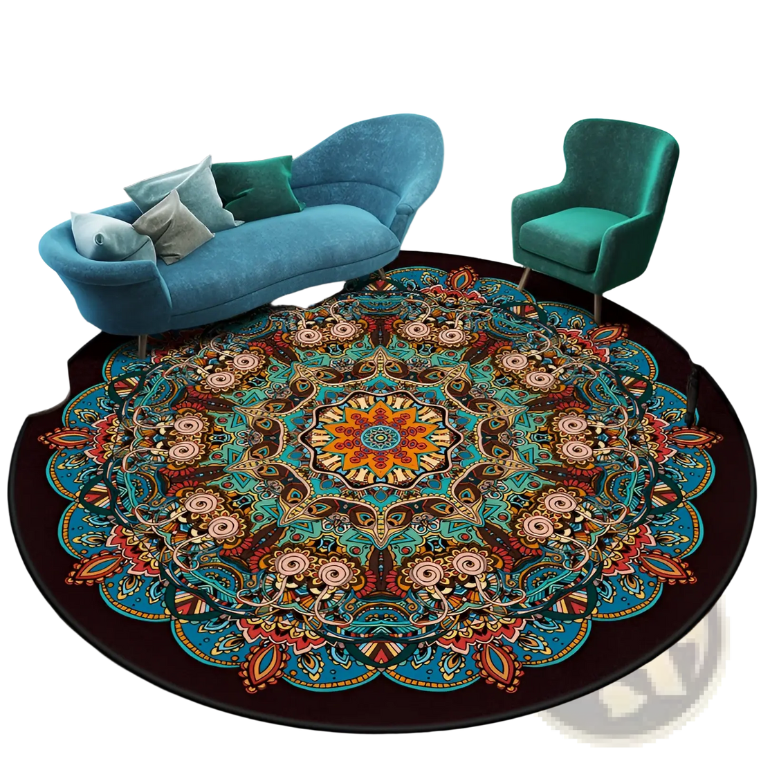 Mandala Round Rug Vibrant Geometric Polyester Carpet