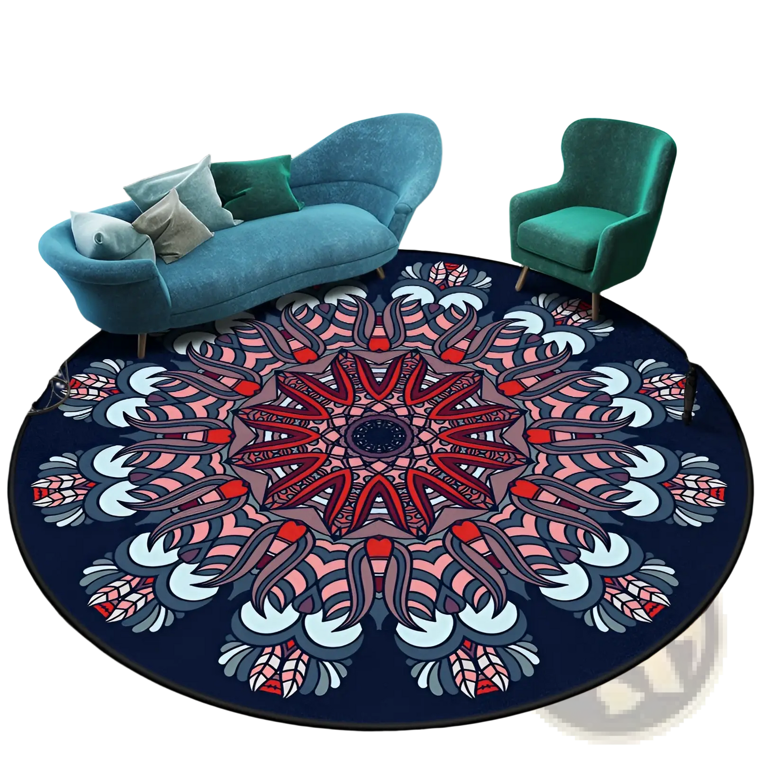 Mandala Round Rug Vibrant Geometric Polyester Carpet