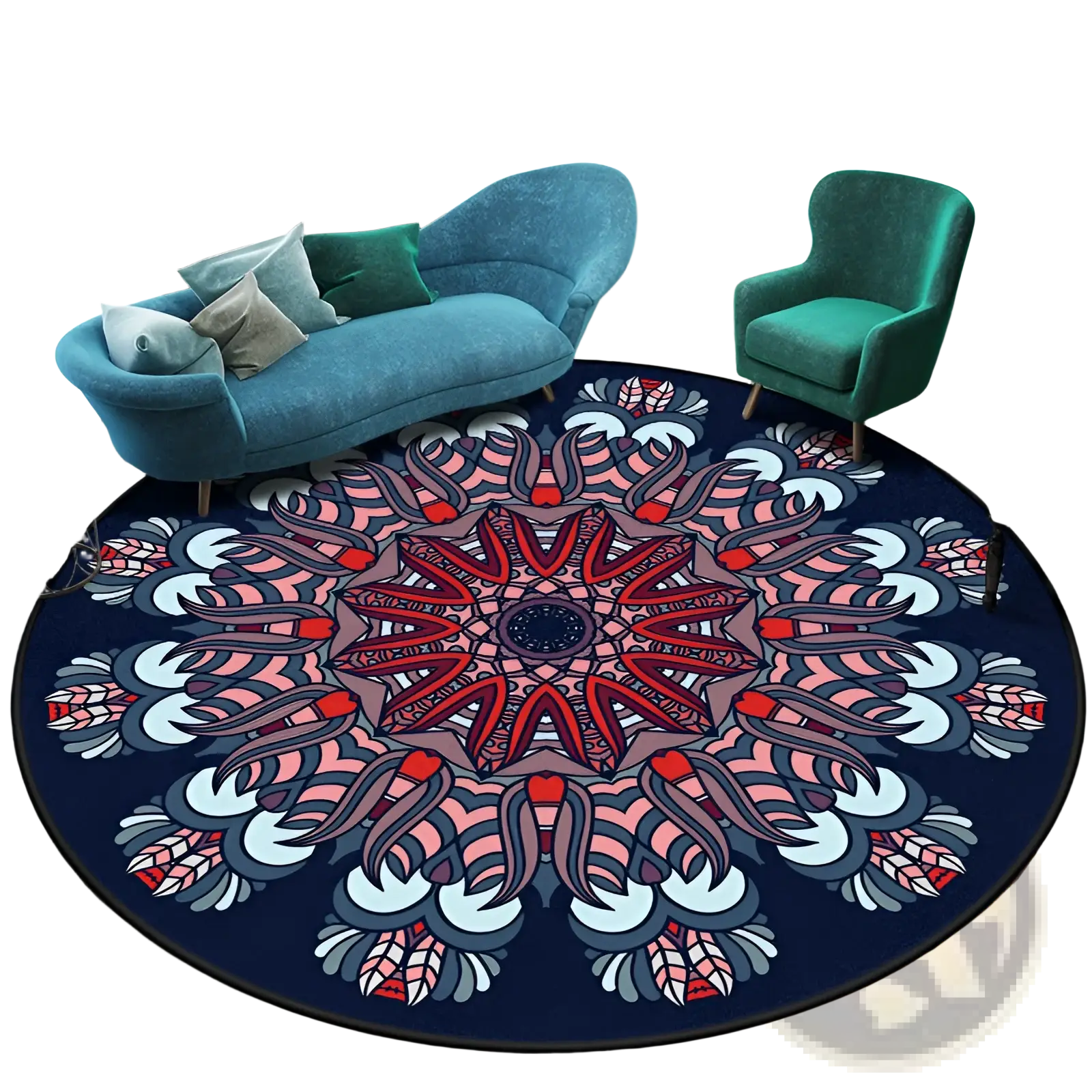 Mandala Round Rug Vibrant Geometric Polyester Carpet