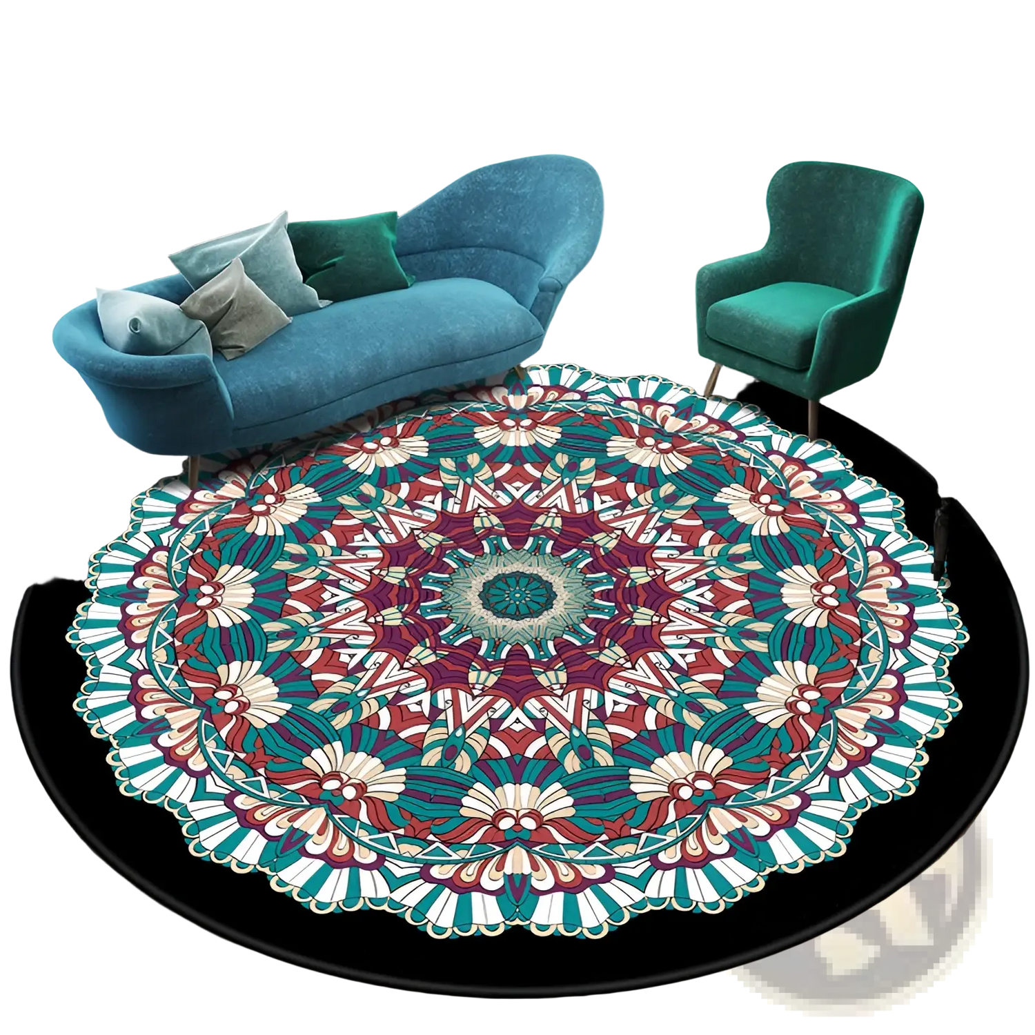 Mandala Round Rug Vibrant Geometric Polyester Carpet