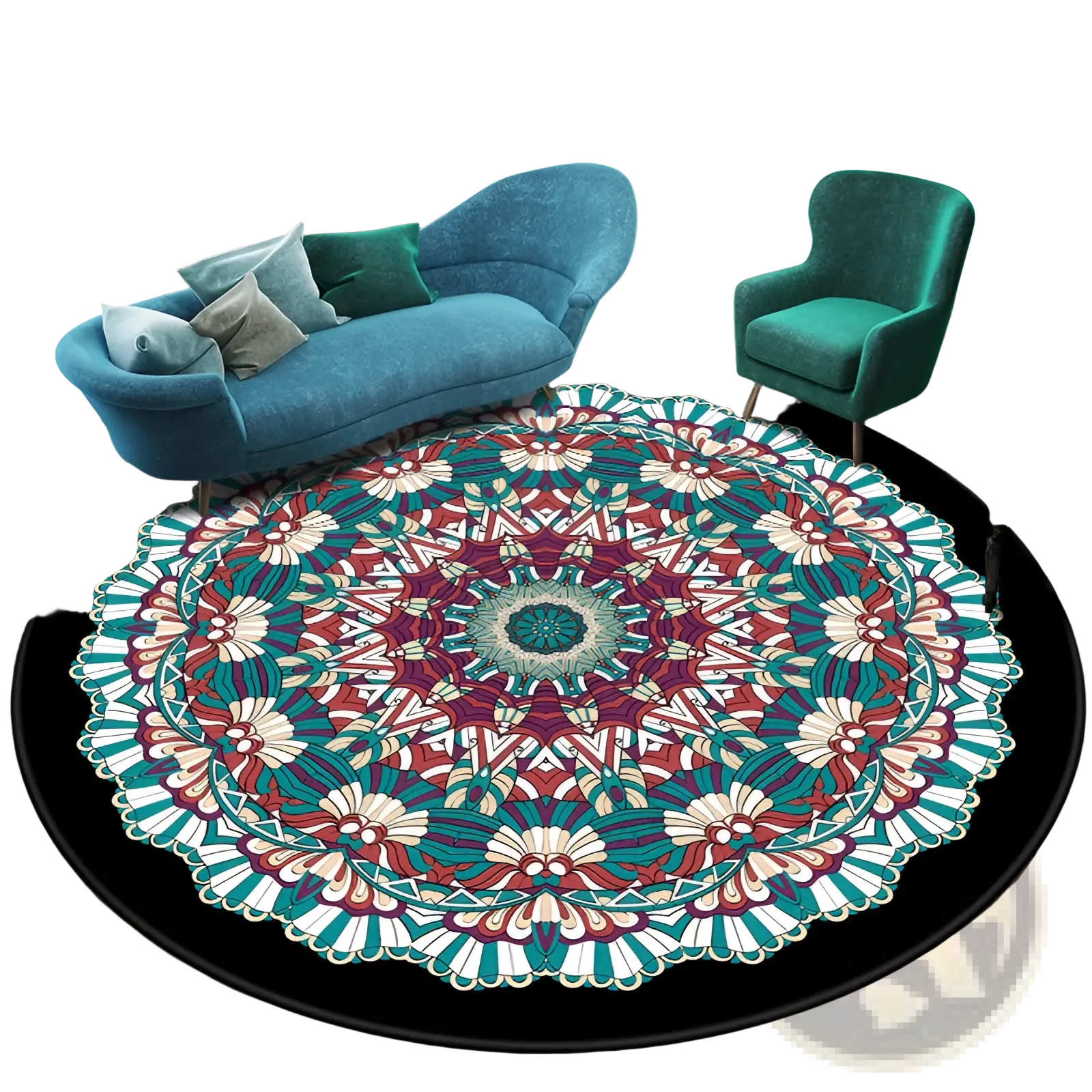 Mandala Round Rug Vibrant Geometric Polyester Carpet