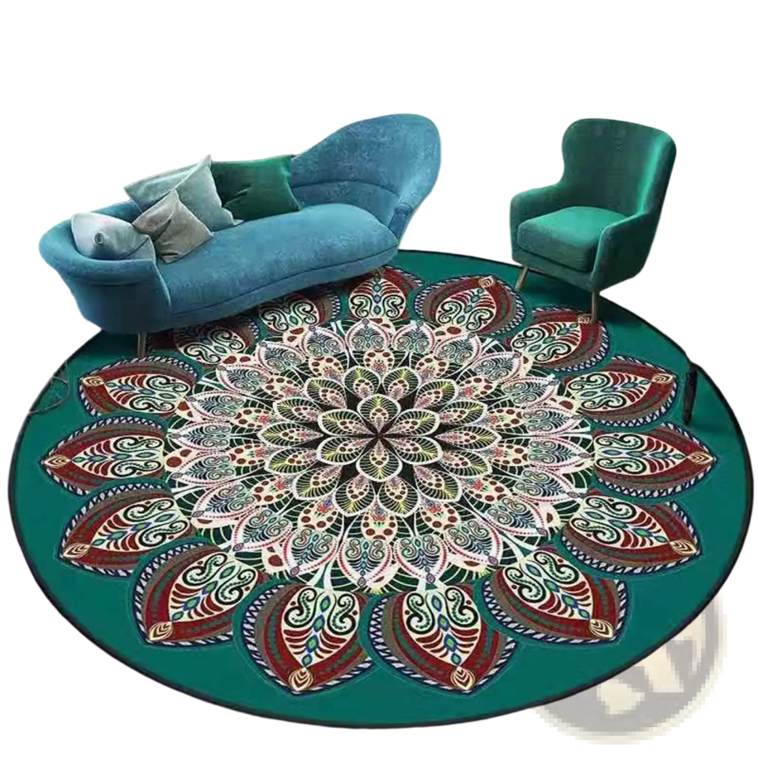 Mandala Round Rug Vibrant Geometric Polyester Carpet