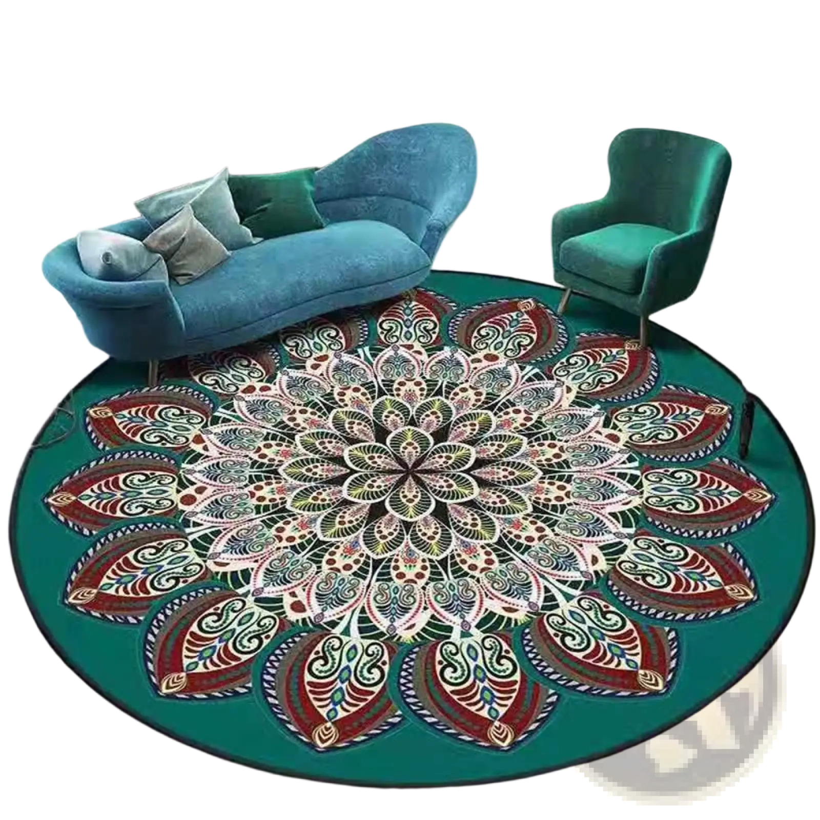 Mandala Round Rug Vibrant Geometric Polyester Carpet