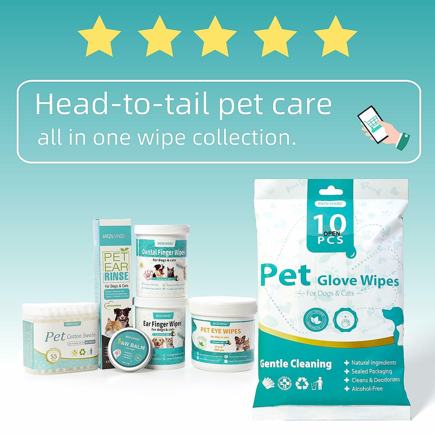 BestBy09/26 MEDUWEDU Dog &amp; Cat Eye Wipes 120 Count Peach Scent Grooming Care