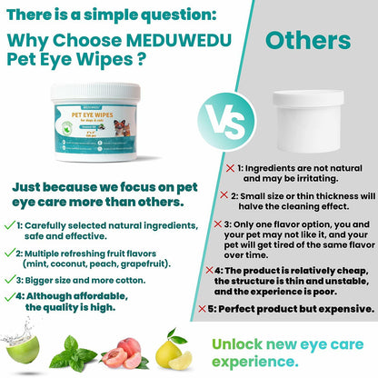 BestBy09/26 MEDUWEDU Dog &amp; Cat Eye Wipes 120 Count Peach Scent Grooming Care