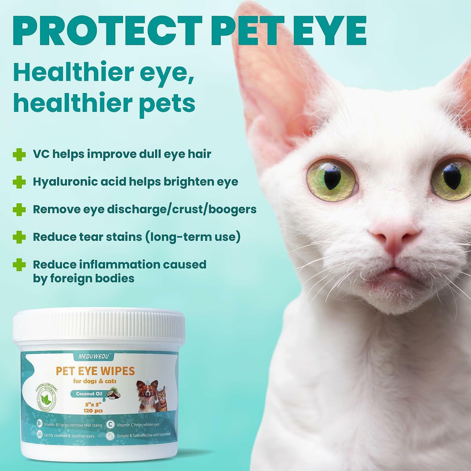 BestBy09/26 MEDUWEDU Dog &amp; Cat Eye Wipes 120 Count Peach Scent Grooming Care