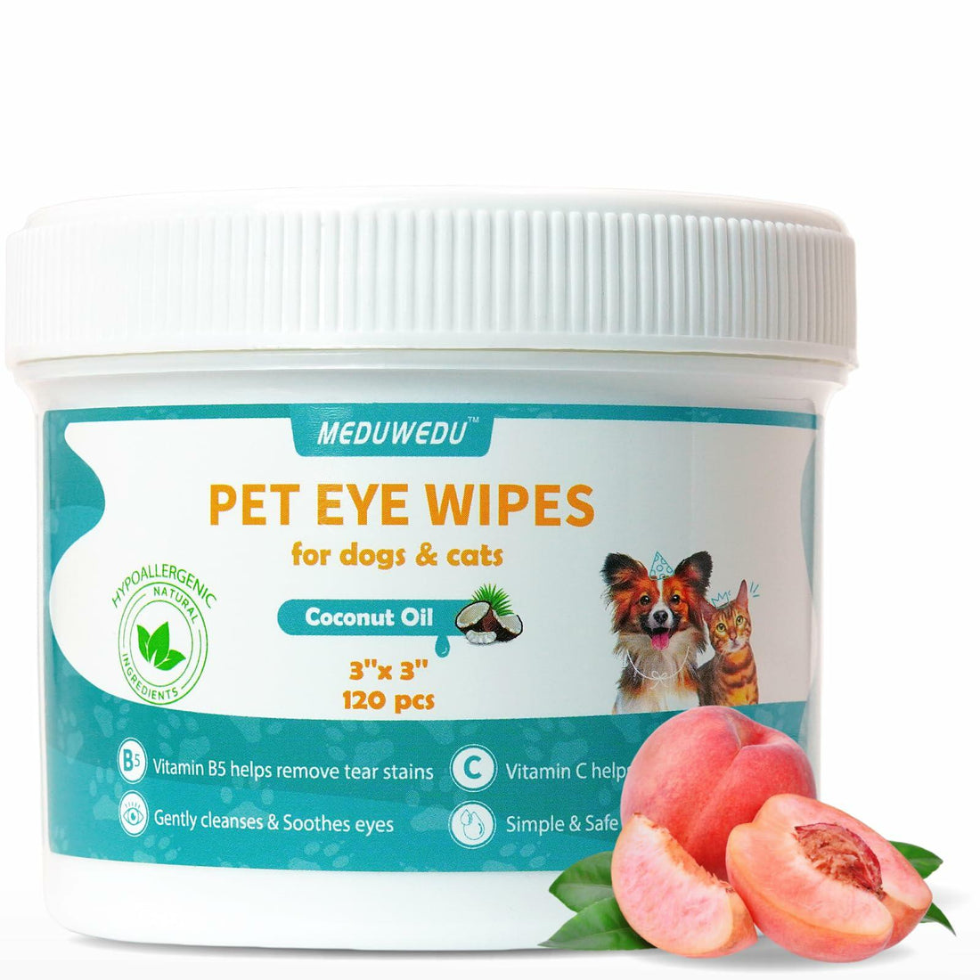 BestBy09/26 MEDUWEDU Dog &amp; Cat Eye Wipes 120 Count Peach Scent Grooming Care