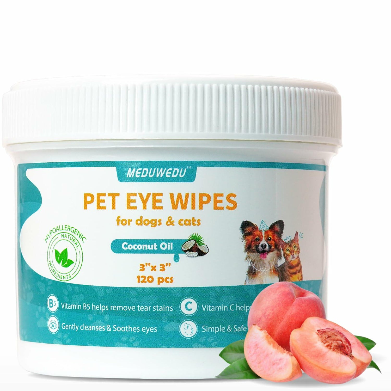 BestBy09/26 MEDUWEDU Dog &amp; Cat Eye Wipes 120 Count Peach Scent Grooming Care
