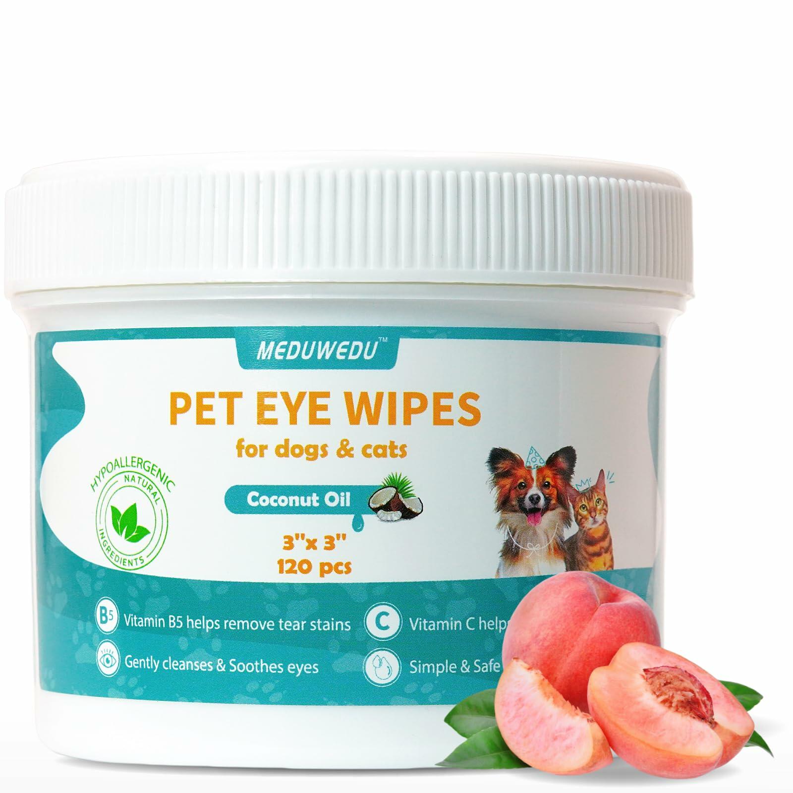 BestBy09/26 MEDUWEDU Dog &amp; Cat Eye Wipes 120 Count Peach Scent Grooming Care