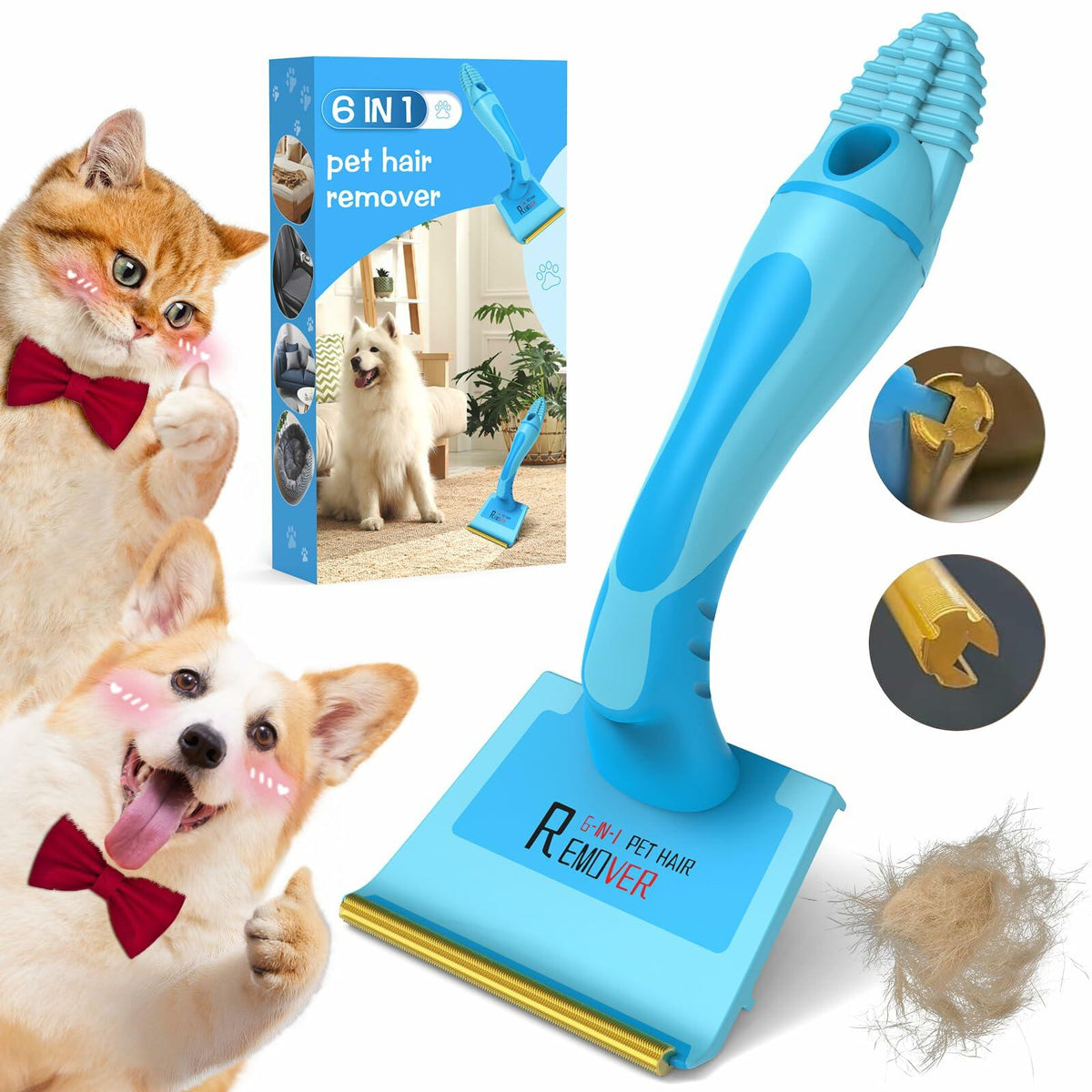 LVHATN 6 IN1 Pet Hair Remover Tool for Car Rug Couch Furniture 8.27in