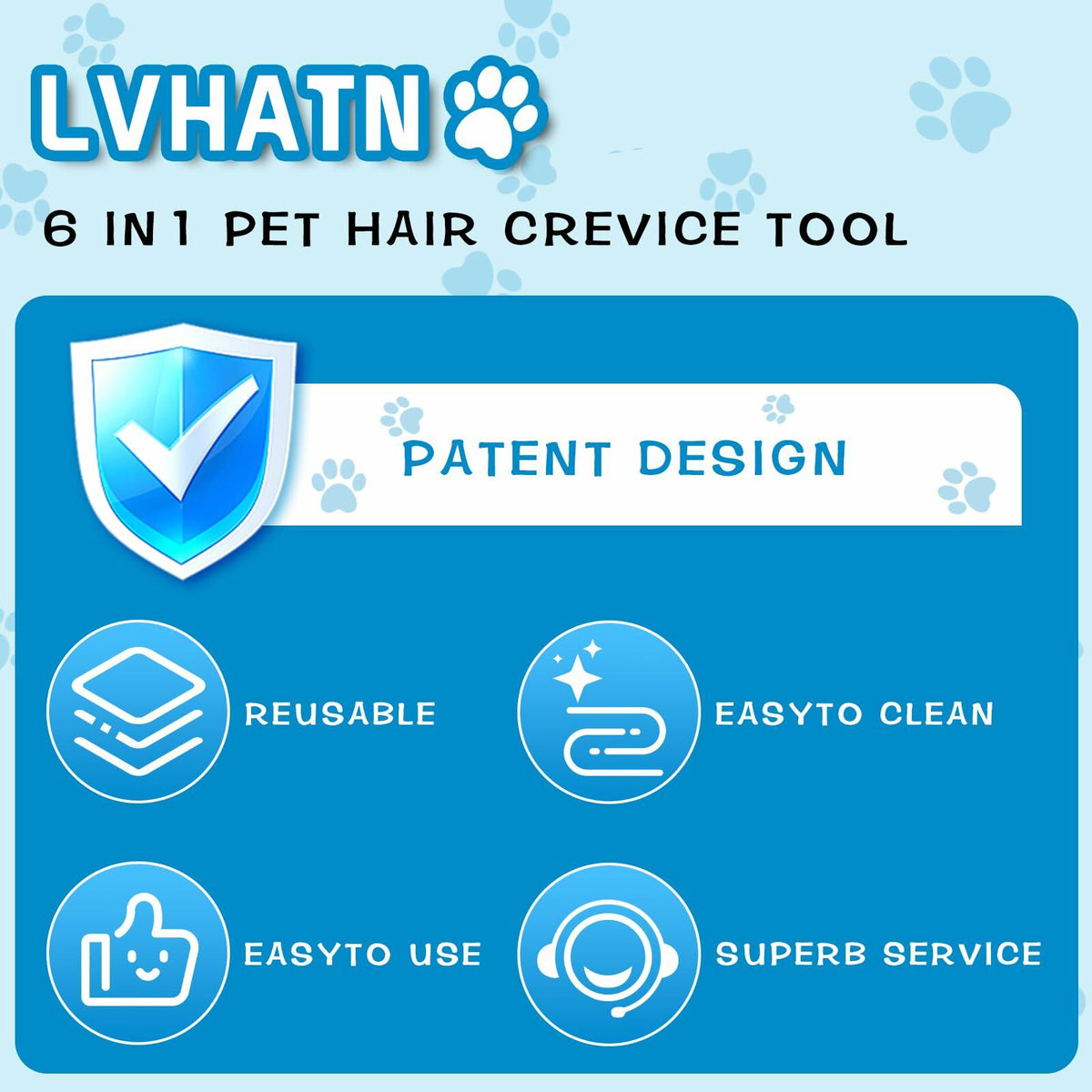 LVHATN 6 IN1 Pet Hair Remover Tool for Car Rug Couch Furniture 8.27in