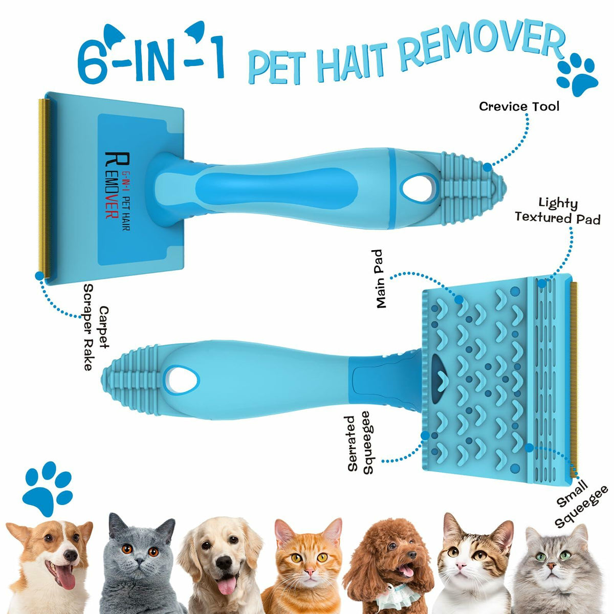 LVHATN 6 IN1 Pet Hair Remover Tool for Car Rug Couch Furniture 8.27in