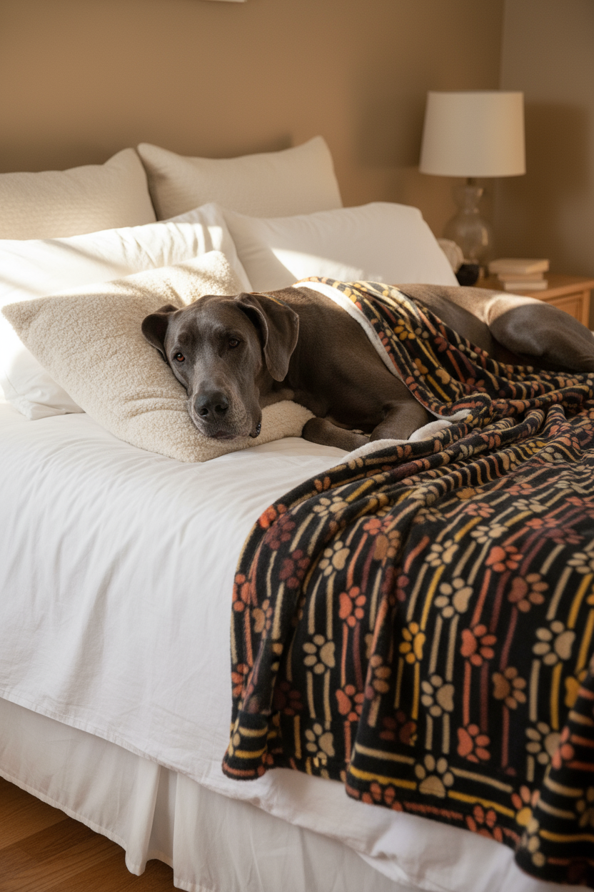 Dog Blanket - orange and gold paw print