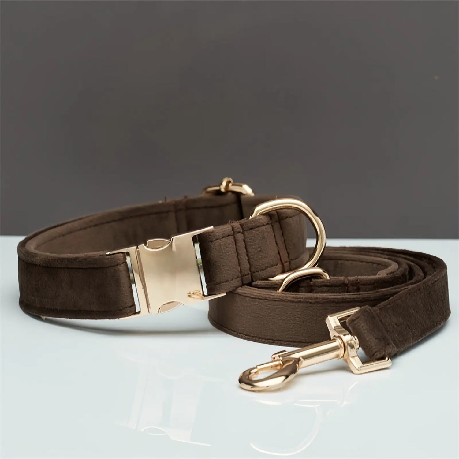 Personalized Velvet Dog Collar and Leash Set with Bow