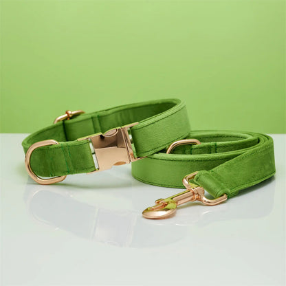 Personalized Velvet Dog Collar and Leash Set with Bow