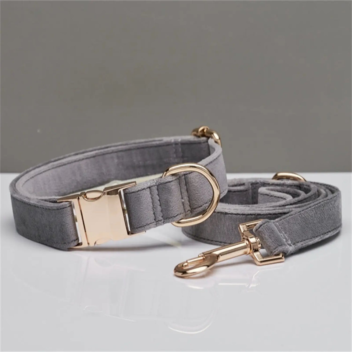 Personalized Velvet Dog Collar and Leash Set with Bow