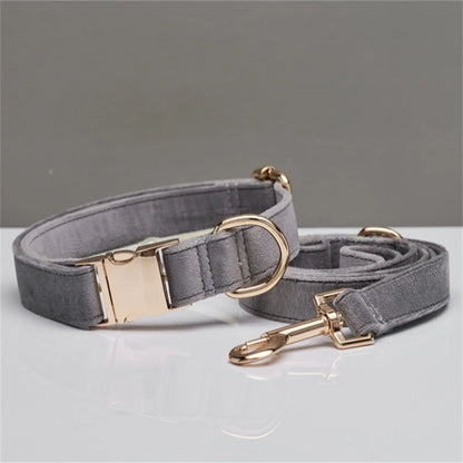 Personalized Velvet Dog Collar and Leash Set with Bow