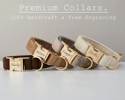 Personalized Velvet Dog Collar and Leash Set with Bow