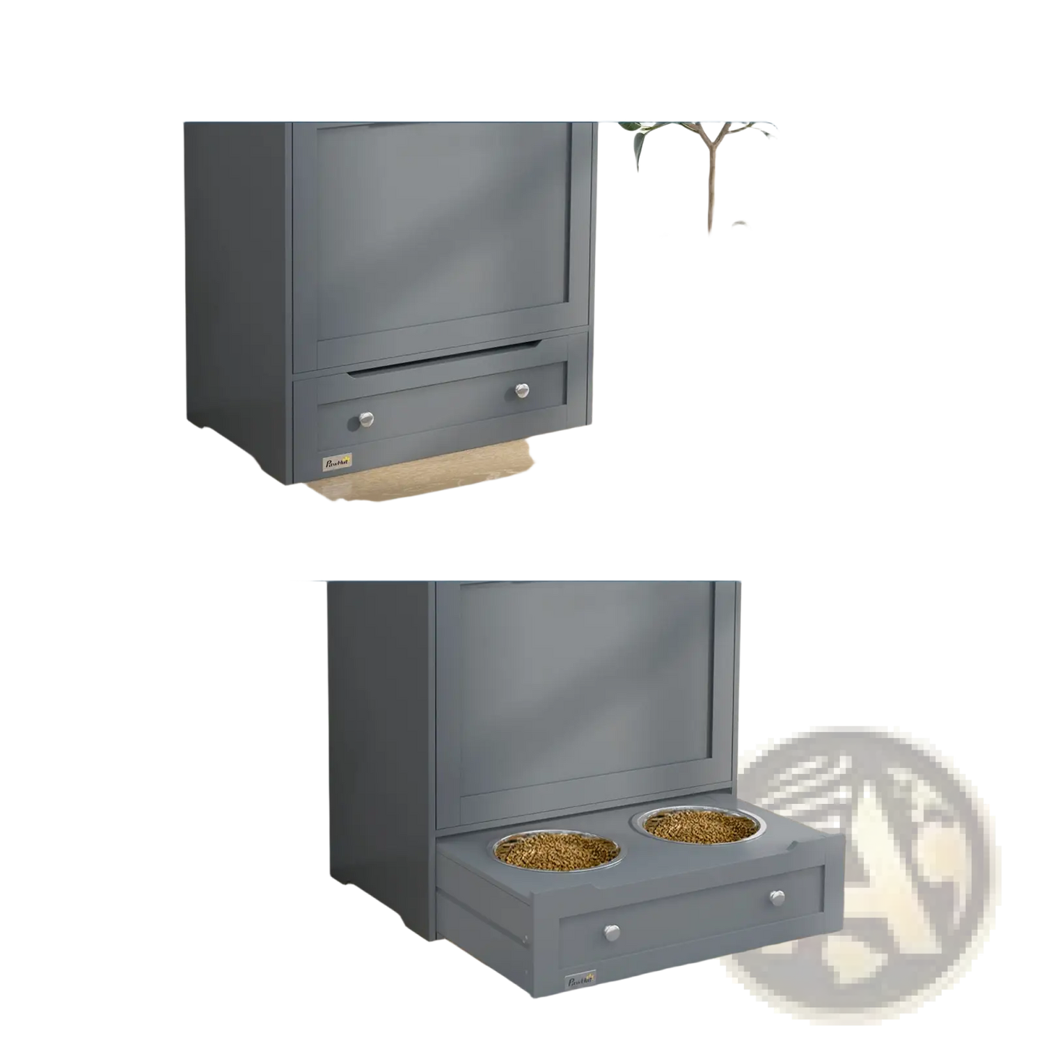 Pet Feeder Station with Dog Food Storage Cabinet