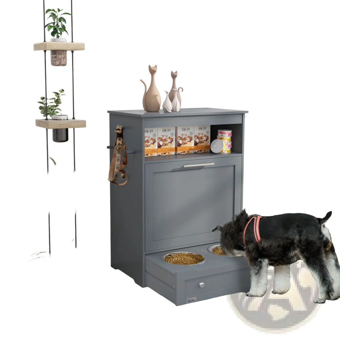 Pet Feeder Station with Dog Food Storage Cabinet