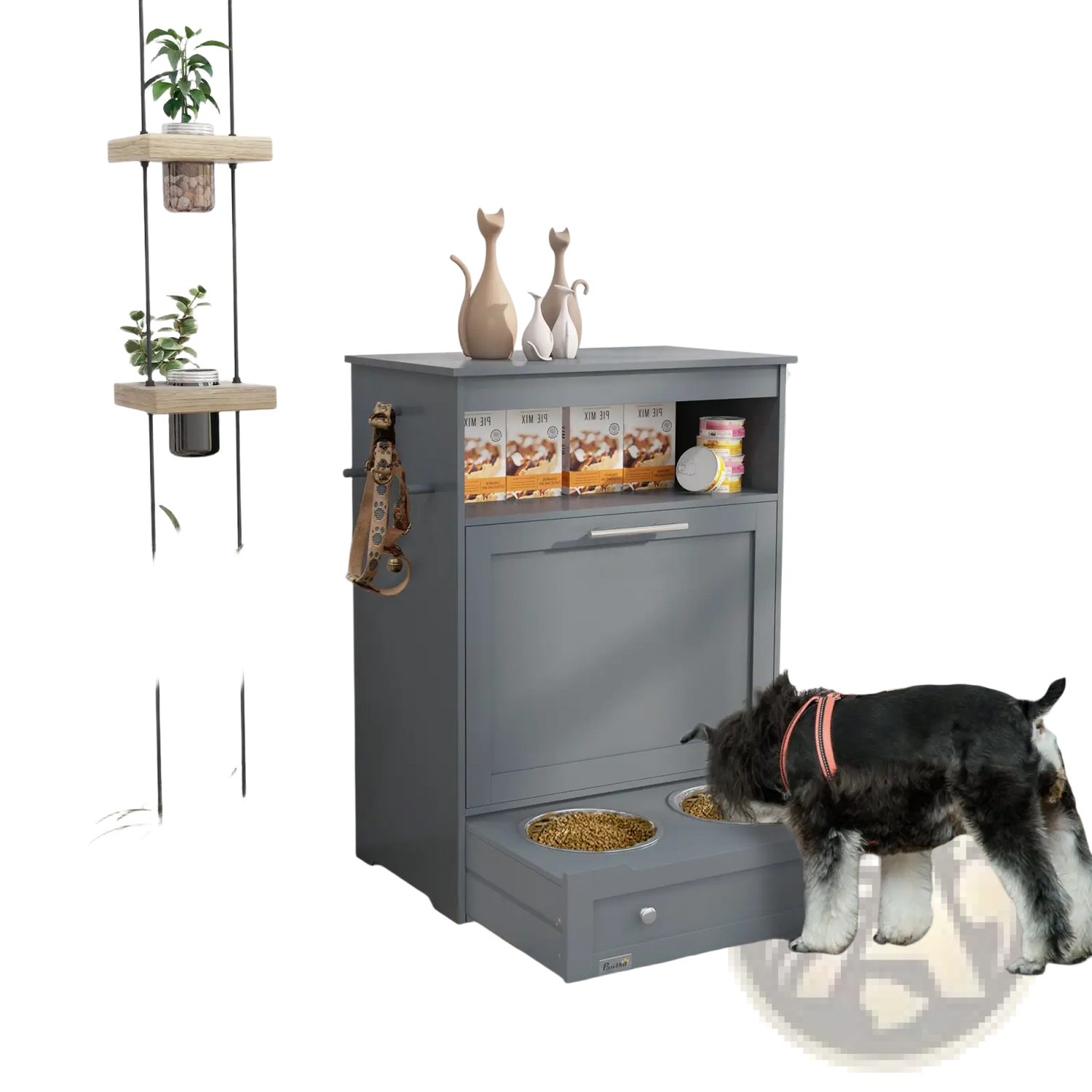 Pet Feeder Station with Dog Food Storage Cabinet