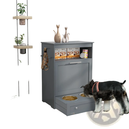 Pet Feeder Station with Dog Food Storage Cabinet