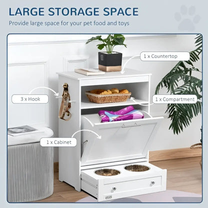 Pet Feeder Station with Dog Food Storage Cabinet