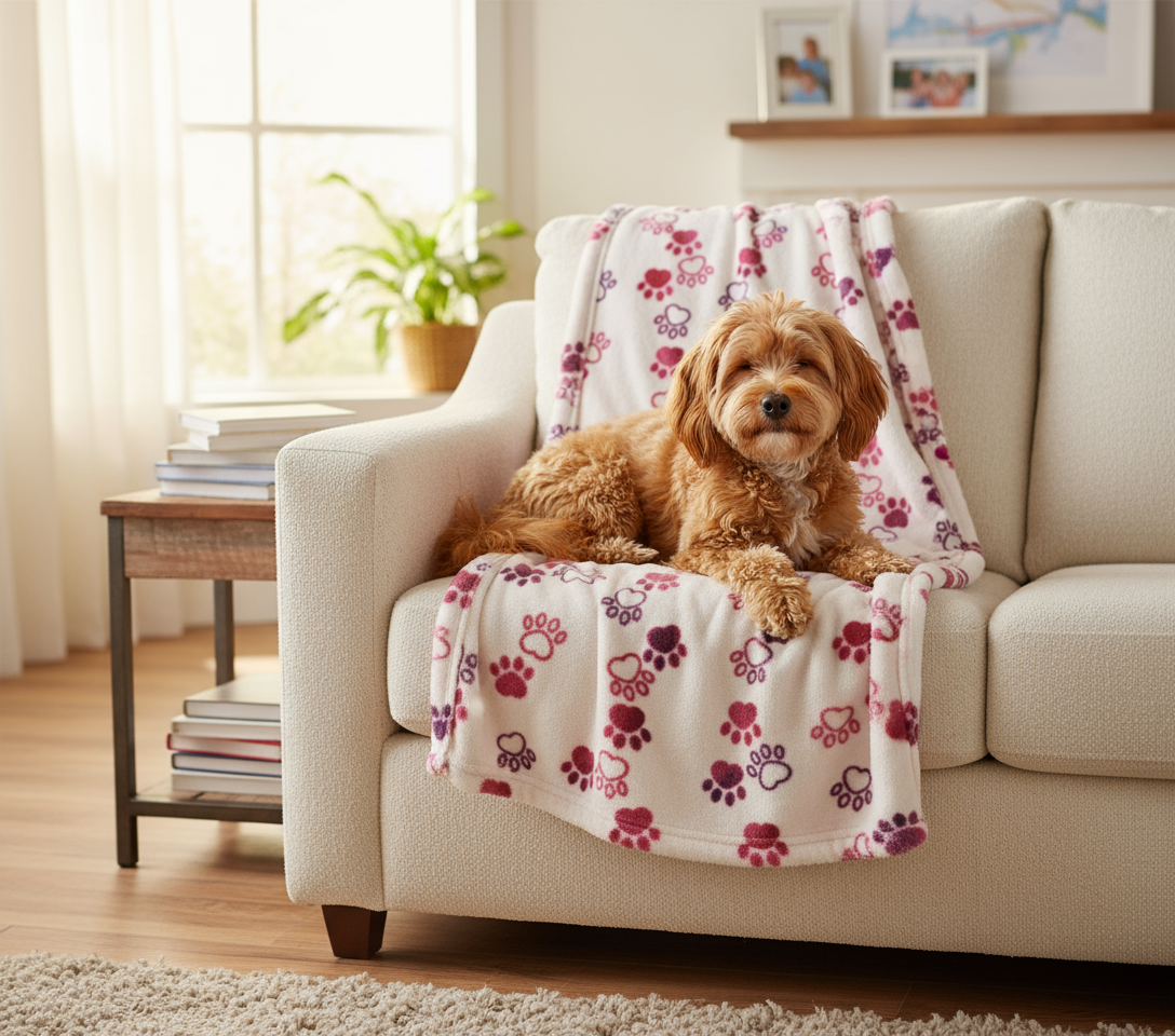 Dog Blanket - pink and purple paw print