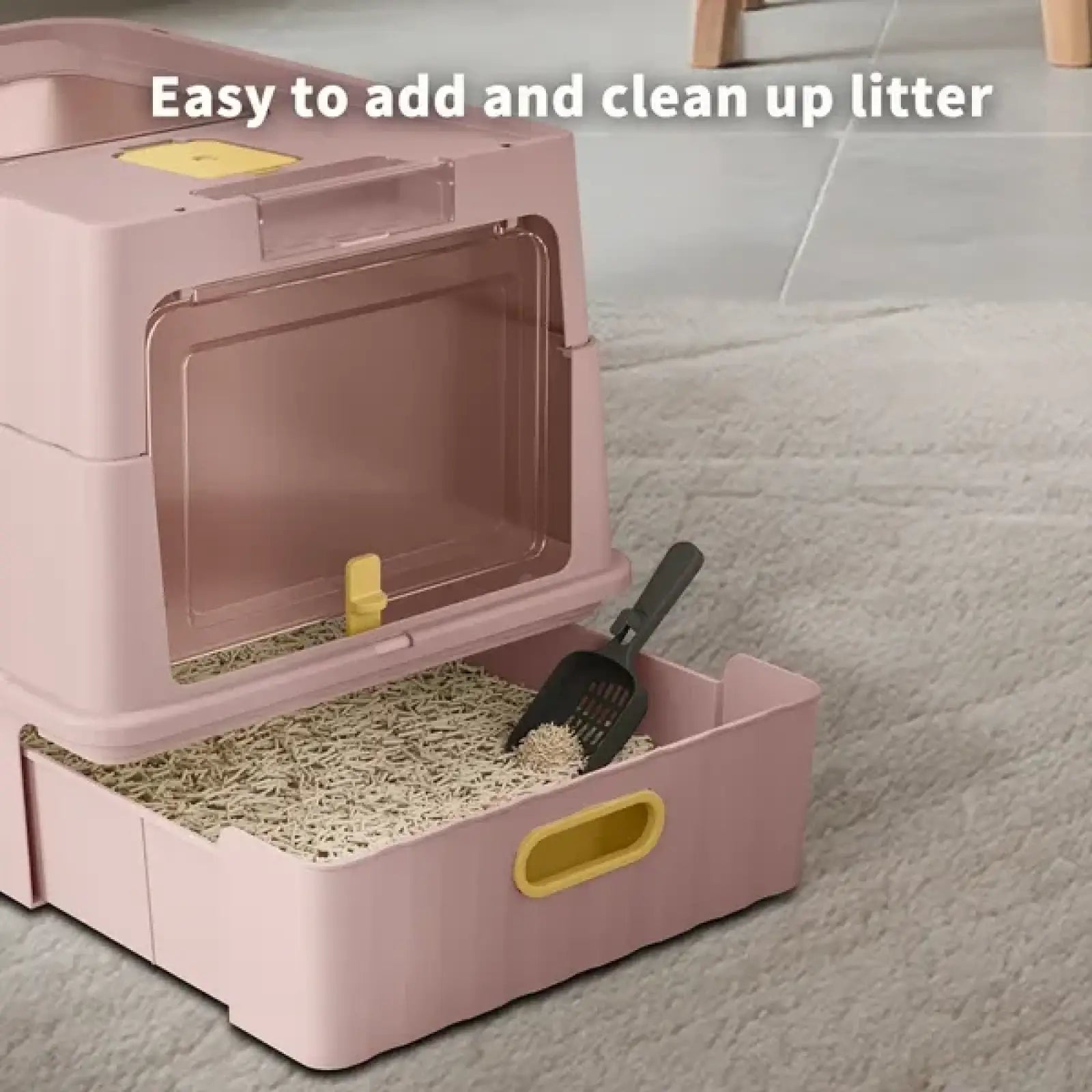 Pink Cat Litter Box with Drawer and Scoop Accessory