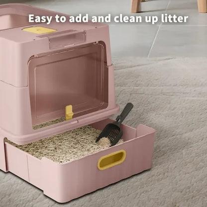 Pink Cat Litter Box with Drawer and Scoop Accessory