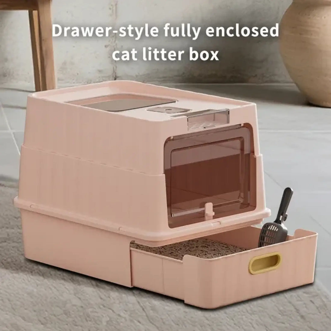 Pink Cat Litter Box with Drawer and Scoop Accessory