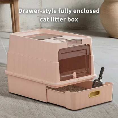Pink Cat Litter Box with Drawer and Scoop Accessory